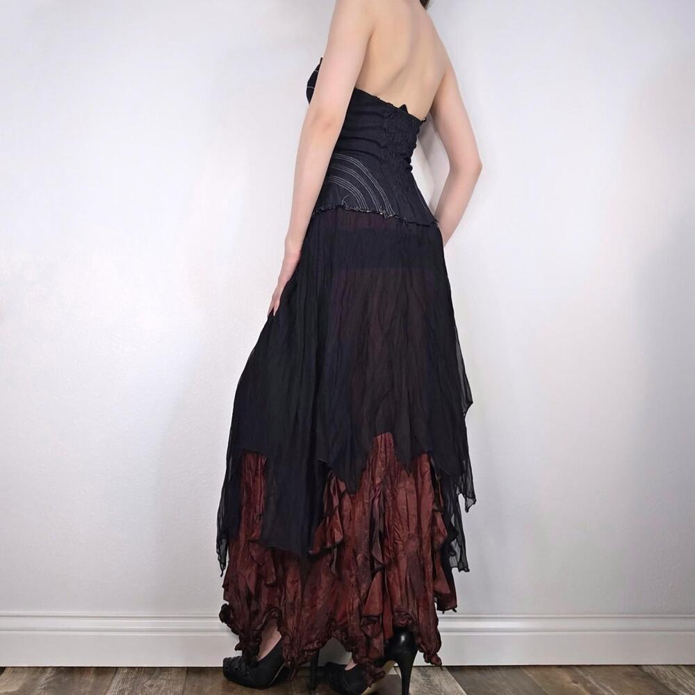 Y2K Gothic Corset Dress Whimsigoth Formal Strapless Layered Black Euro - Picture 3 of 8